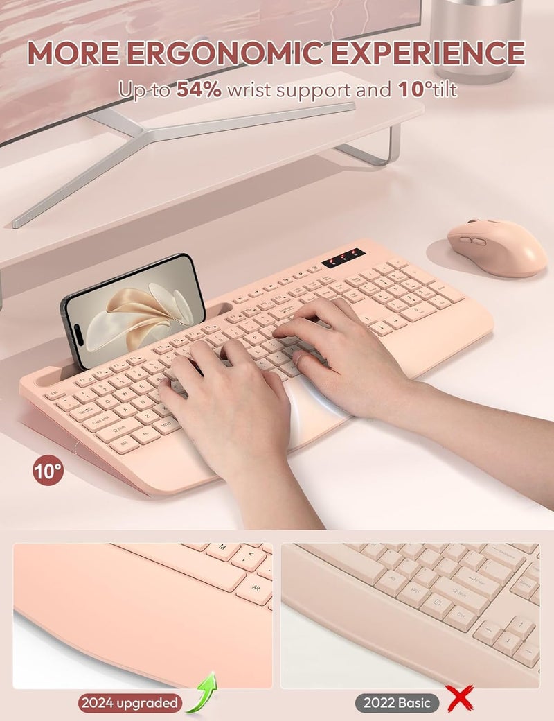 SABLUTE Wireless Keyboard and Mouse, Wrist Rest, Phone Holder, Batteries Included, 2.4G Lag-Free Ergonomic Keyboards Mouse Combo, Silent Cordless Set for Computer, Laptop, Mac, Windows (No Backlit) - Image 2